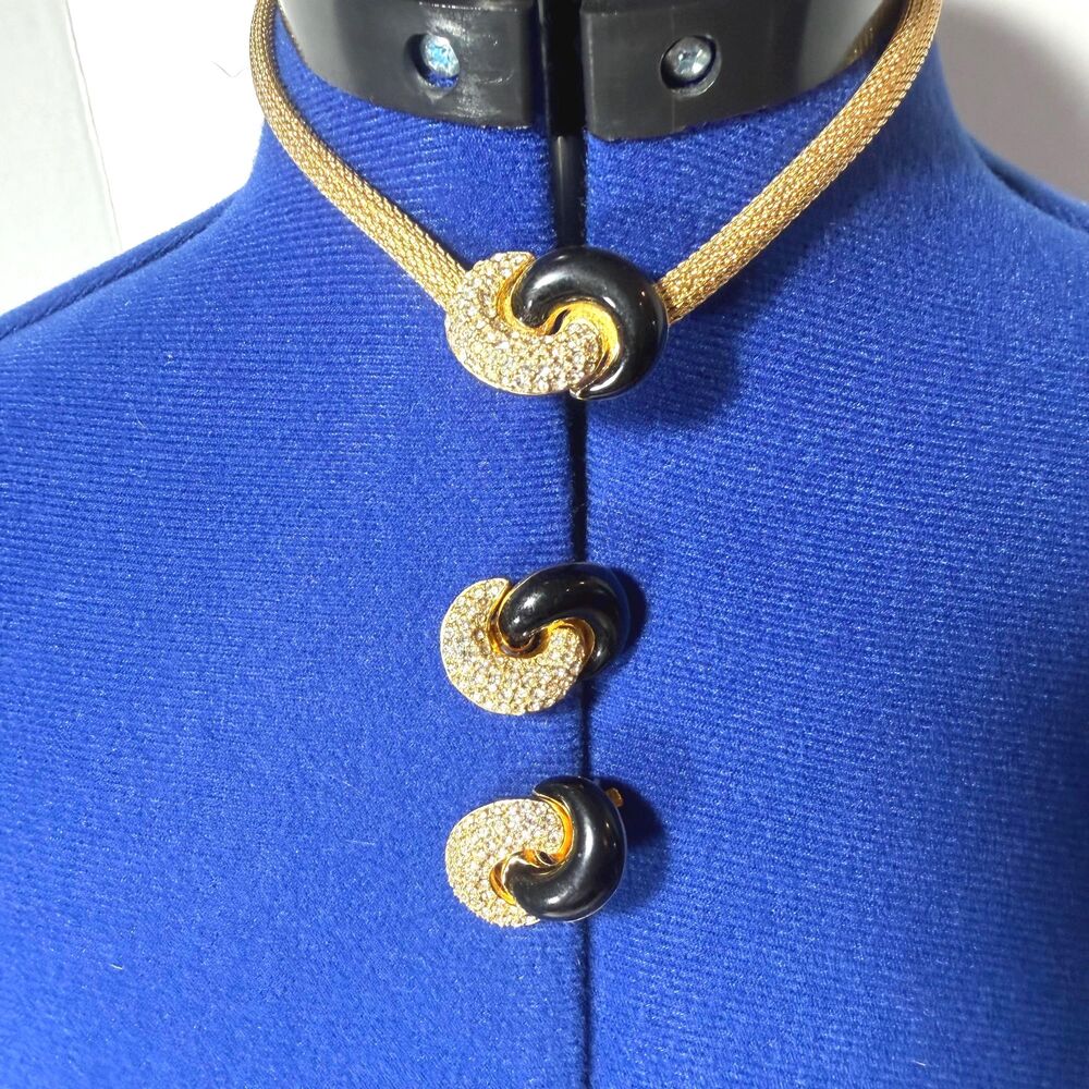 Vintage Signed Chr. Dior Gold-Tone Mesh Rhinestone & Black Enamel Choker Set